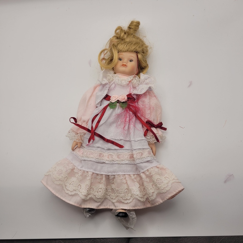 Vintage Porcelain Collector Dolls Pink Lace Victorian Style Gowns Lot of 2